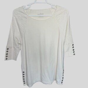 neon buddha Cream Short Sleeve Tee with Button Accents